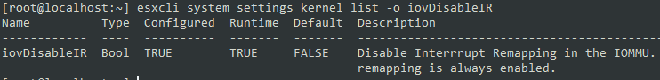 Command output verifying IR is Disabled.