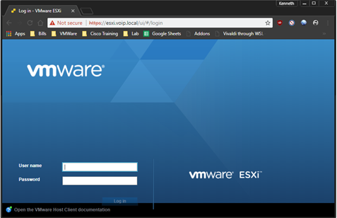 VMWare vSphere Login Page for ESXi.