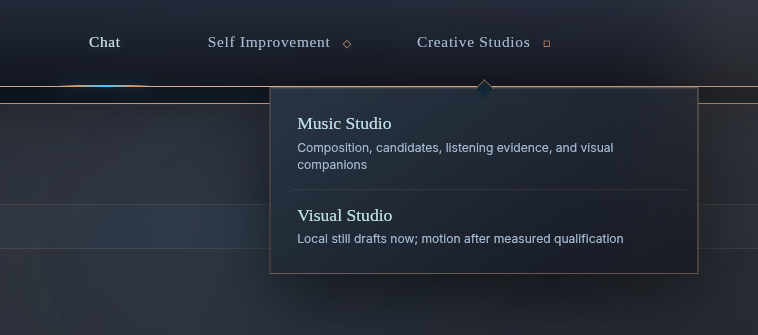 Soul Slash Creative Studios navigation containing Music Studio and Visual Studio