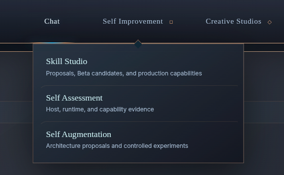 Soul Slash Self Improvement navigation containing Skill Studio, Self Assessment, and Self Augmentation